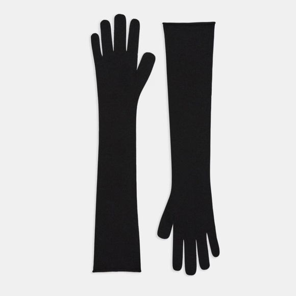 THEORY black cashmere long gloves, approx 22” long. Sleek, elegance, graceful